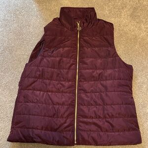 MICHAEL Michael Kors Quilted Sleeveless Vest in Burgundy with Gold Zip